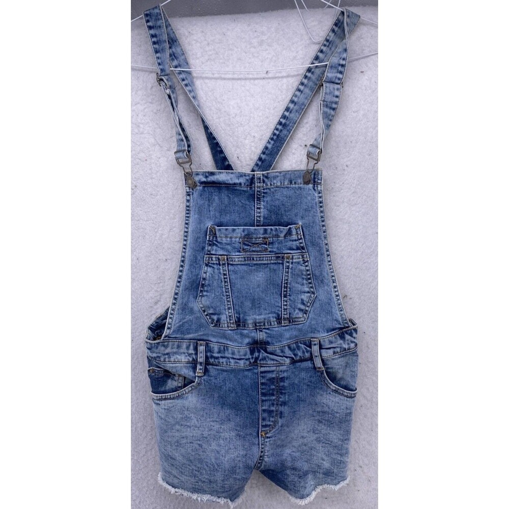 Zara Trafaluc Women's Shortalls Size Small  Blue Denim Shorts Fade Distressed